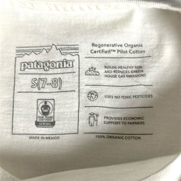 Patagonia Logo Graphic Tee White Organic Cotton Short Sleeves Kids S (7-8) - Picture 5 of 5